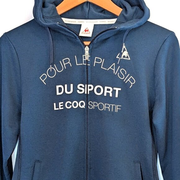 Le Coq Sportif | Navy Blue Spell Out French Active Zip Up Hoodie | Size Large - Picture 3 of 14